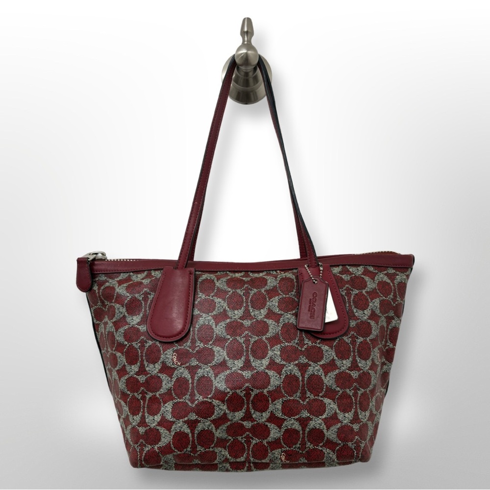 Coach Burgundy and Silver Signature Pattern Tote